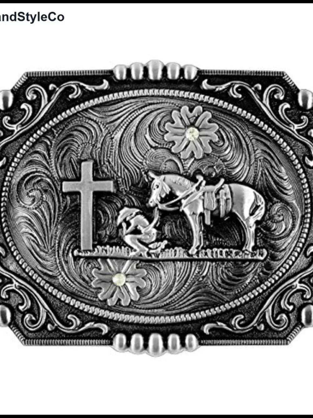 Western Cross Cowboy Kneeling Prayer Horse Belt Buckle - Zinc Alloy, Fits 1.5